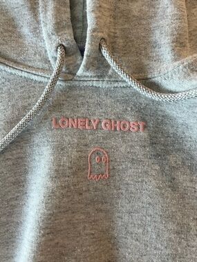 LONELY GHOST Grey Sweatshirt with Pink Embroidered Logo